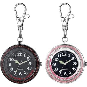 JewelryWe Key Chain Watch Rhinestone Luminous Hands Quartz Pocket Watch FOB Clip-on Belt Novelty Key Ring Watches for Men Women, for Fathers Day in Kuwait