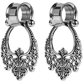 COOEAR Stainless Steel Gauges for Ears Double Flared Screw Back Plugs and Tunnels Flower Dangle Expander Stretchers. in Saudi Arabia