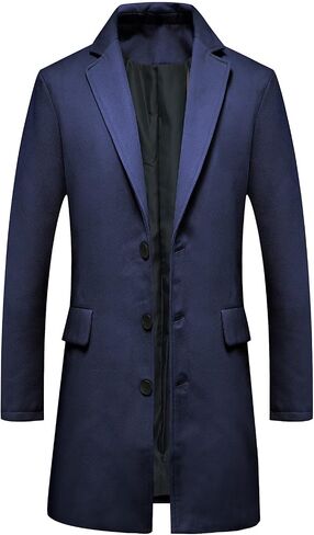 ThCreasa Mens Wool Blend Trench Coat Single Breasted Notch Lapel Walker Mid-Length Classic Pea Top Coat in Saudi Arabia