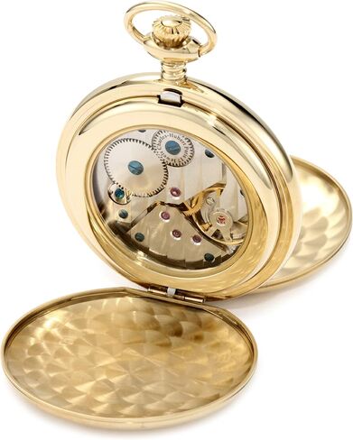 Charles-Hubert, Paris 3908-GRR Premium Collection Gold-Plated Stainless Steel Satin Finish Double Hunter Case Mechanical Pocket Watch in Saudi Arabia
