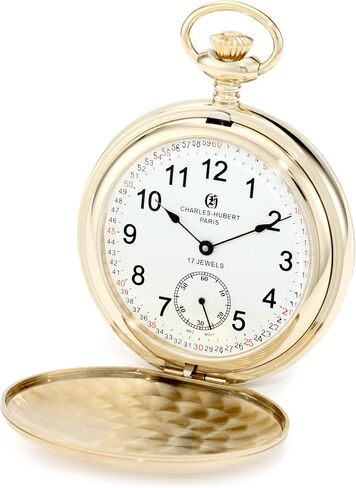 Charles-Hubert, Paris 3908-GRR Premium Collection Gold-Plated Stainless Steel Satin Finish Double Hunter Case Mechanical Pocket Watch in Saudi Arabia
