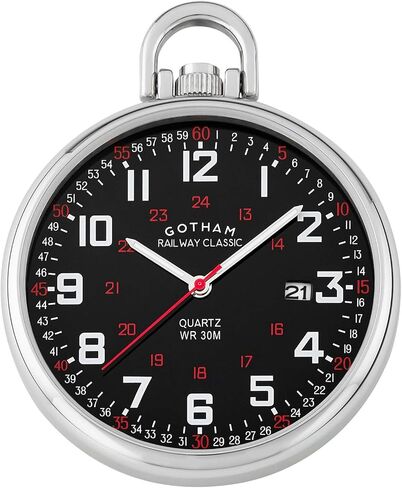 Gotham Men's Stainless Steel Analog Quartz Date Railroad Style Pocket Watch # GWC14107SB in Saudi Arabia