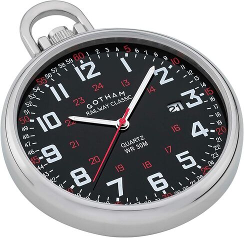 Gotham Men's Stainless Steel Analog Quartz Date Railroad Style Pocket Watch # GWC14107SB in Saudi Arabia