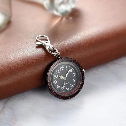 JewelryWe Key Chain Watch Rhinestone Luminous Hands Quartz Pocket Watch FOB Clip-on Belt Novelty Key Ring Watches for Men Women, for Fathers Day in Saudi Arabia
