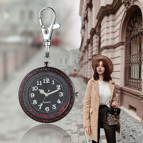 JewelryWe Key Chain Watch Rhinestone Luminous Hands Quartz Pocket Watch FOB Clip-on Belt Novelty Key Ring Watches for Men Women, for Fathers Day in Saudi Arabia