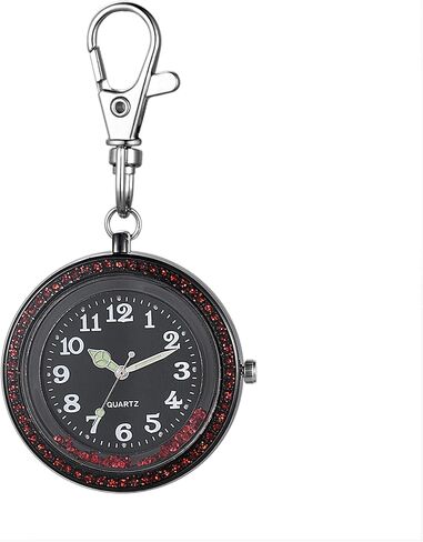JewelryWe Key Chain Watch Rhinestone Luminous Hands Quartz Pocket Watch FOB Clip-on Belt Novelty Key Ring Watches for Men Women, for Fathers Day in Saudi Arabia