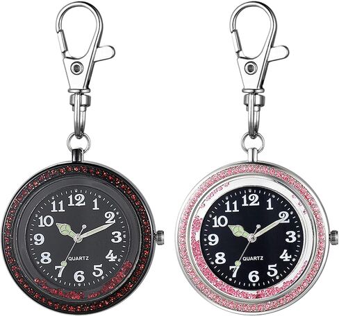 JewelryWe Key Chain Watch Rhinestone Luminous Hands Quartz Pocket Watch FOB Clip-on Belt Novelty Key Ring Watches for Men Women, for Fathers Day in Kuwait