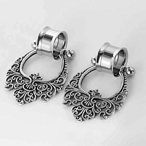 COOEAR Stainless Steel Gauges for Ears Double Flared Screw Back Plugs and Tunnels Flower Dangle Expander Stretchers. in Saudi Arabia