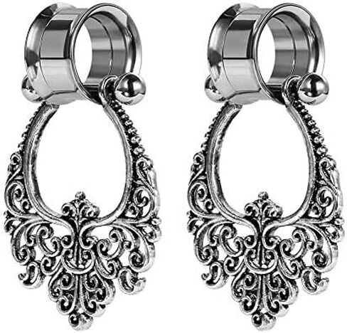 COOEAR Stainless Steel Gauges for Ears Double Flared Screw Back Plugs and Tunnels Flower Dangle Expander Stretchers. in Saudi Arabia