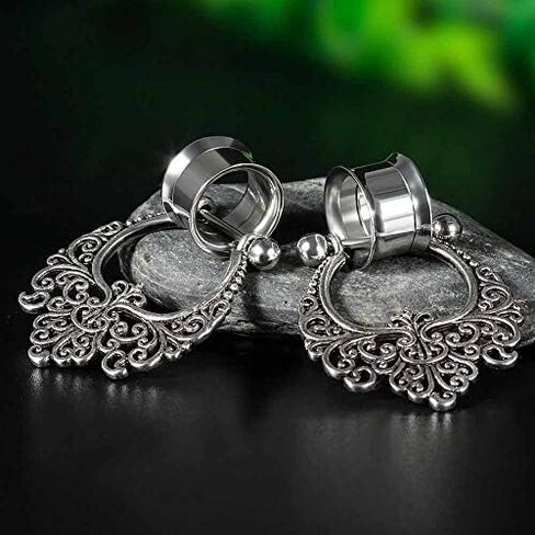COOEAR Stainless Steel Gauges for Ears Double Flared Screw Back Plugs and Tunnels Flower Dangle Expander Stretchers. in Saudi Arabia