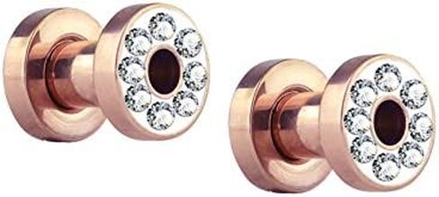 Forbidden Body Jewelry 0g Plugs, 0g Gauges, Gauges for a Wedding, Plug Gauges, Rhinestone Plugs, Rose Gold IP Surgical Steel Crystal Rimmed Screw Fit Cute Plugs in Saudi Arabia