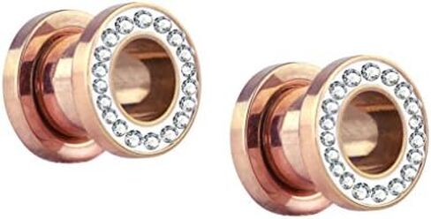 Forbidden Body Jewelry 0g Plugs, 0g Gauges, Gauges for a Wedding, Plug Gauges, Rhinestone Plugs, Rose Gold IP Surgical Steel Crystal Rimmed Screw Fit Cute Plugs in Saudi Arabia