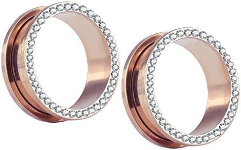 Forbidden Body Jewelry 0g Plugs, 0g Gauges, Gauges for a Wedding, Plug Gauges, Rhinestone Plugs, Rose Gold IP Surgical Steel Crystal Rimmed Screw Fit Cute Plugs in Saudi Arabia