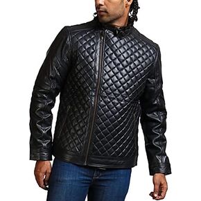 Diamond Quilted Black Men's Fashion Lamb Leather Jacket in Saudi Arabia