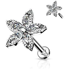 Amelia Fashion 16 Gauge Marquise CZ Flower Top Internally Threaded Flat Back Studs for Labret, Monroe, Cartilage, and More 316L Surgical Steel (Choose Color) in Saudi Arabia