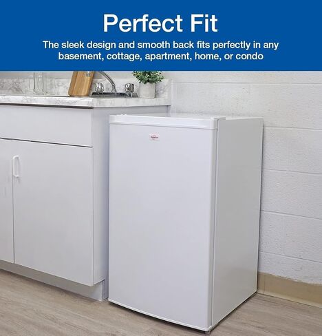 Koolatron Compact Upright Freezer, 3.1 cu ft (88L), White, Energy-Efficient Manual Defrost Design, Space-Saving Flat Back, Reversible Door, 3 Pull-Out Basket Shelves, for Apartment, Condo, Cottage in Kuwait