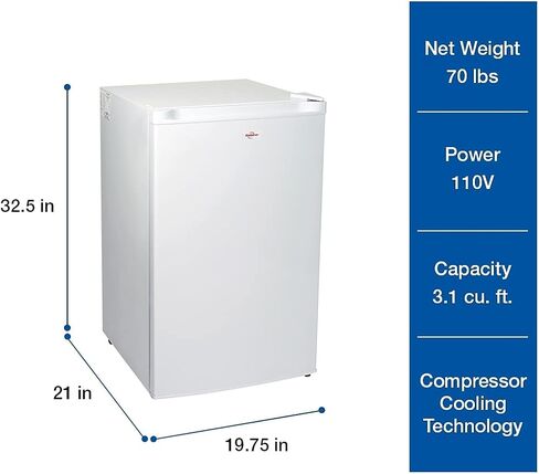 Koolatron Compact Upright Freezer, 3.1 cu ft (88L), White, Energy-Efficient Manual Defrost Design, Space-Saving Flat Back, Reversible Door, 3 Pull-Out Basket Shelves, for Apartment, Condo, Cottage in Kuwait