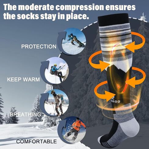 RIOROO Merino Wool Ski Socks, 2/3 Pairs Over The Calf (OTC) Socks for Snowboarding, Snow, Winter, Thermal Knee High Socks in Kuwait