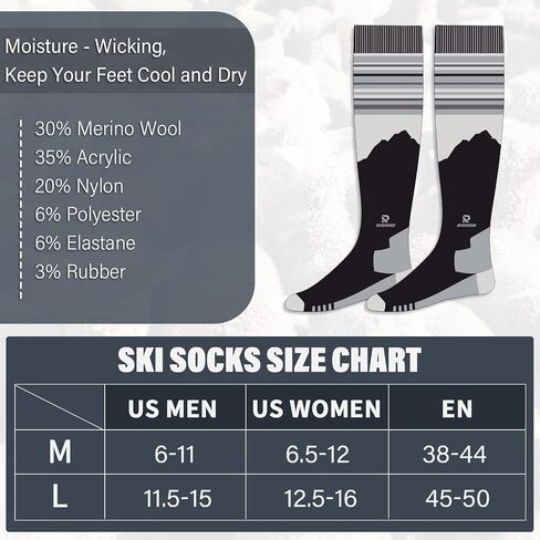 RIOROO Merino Wool Ski Socks, 2/3 Pairs Over The Calf (OTC) Socks for Snowboarding, Snow, Winter, Thermal Knee High Socks in Kuwait