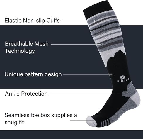 RIOROO Merino Wool Ski Socks, 2/3 Pairs Over The Calf (OTC) Socks for Snowboarding, Snow, Winter, Thermal Knee High Socks in Kuwait