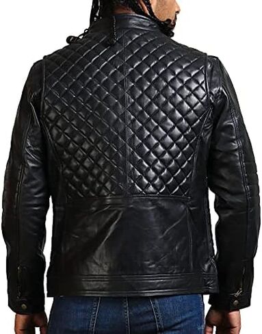 Diamond Quilted Black Men's Fashion Lamb Leather Jacket in Saudi Arabia