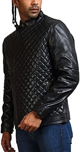 Diamond Quilted Black Men's Fashion Lamb Leather Jacket in Saudi Arabia