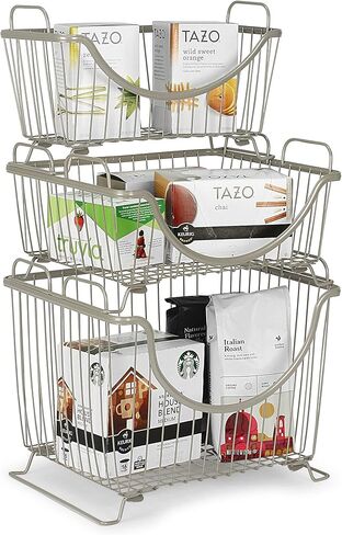 Spectrum Diversified Ashley Stackable Wire Basket with Raised Feet and Looped Handles Modular Stacking Bin System for Kitchen Countertop & Desk Organization, Small, Bronze in Kuwait