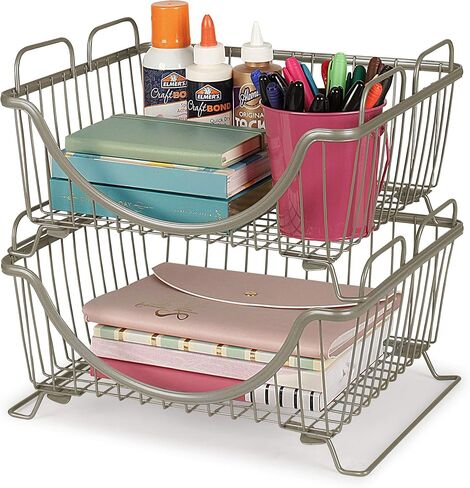 Spectrum Diversified Ashley Stackable Wire Basket with Raised Feet and Looped Handles Modular Stacking Bin System for Kitchen Countertop & Desk Organization, Small, Bronze in Kuwait