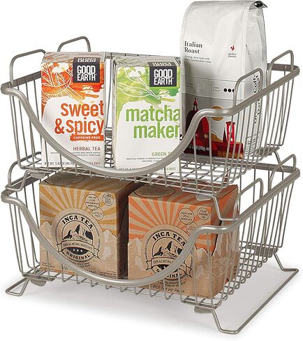 Spectrum Diversified Ashley Stackable Wire Basket with Raised Feet and Looped Handles Modular Stacking Bin System for Kitchen Countertop & Desk Organization, Small, Bronze in Kuwait