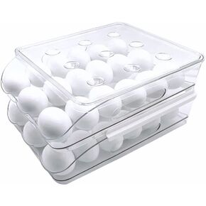 Hikinlichi Auto Rolling Egg Holder 3 Layer Egg Fresh Storage Container for Refrigerator Egg Tray Dispenser Organizer Clear Plastic Egg Storage Box Large Capacity Fridge Egg Case Bin w Lid in Saudi Arabia