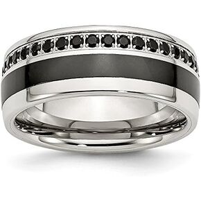 Solid Stainless Steel Black Ceramic-Inlay CZ Cubic Zirconia 9.00mm Wedding Band Ring in Kuwait