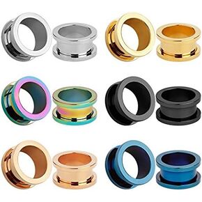 KUBOOZ 12pcs Set Colorful Stainless Steel Screwed Ear Plugs Tunnels Gauges Stretcher Piercings in Saudi Arabia