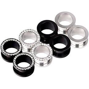 Qmcandy 8/12pcs 8G-1 inch Stainless Steel Screw Fit Ear Tunnels Single Row CZ Gem Tunnels Piercing in Saudi Arabia