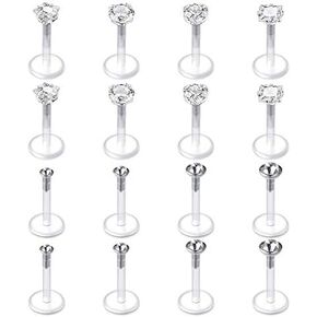 Mayhoop 16G 16Pcs Tragus Earrings Lip Rings Labret Studs Jeweled Cartilage Helix Earrings Flexible Clear Bar Monroe Medusa Piercing Retainer 6mm 8mm for Women Men in Saudi Arabia