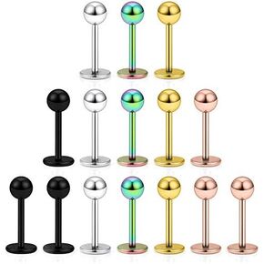 Dyknasz 15PCS 20G Stainless Steel Lip Rings Labret Studs Piercing Monroe Studs Ear Tragus Helix Cartilage Earring Jewelry 6-10mm Bar Length 5 Colors for Women Men in Saudi Arabia