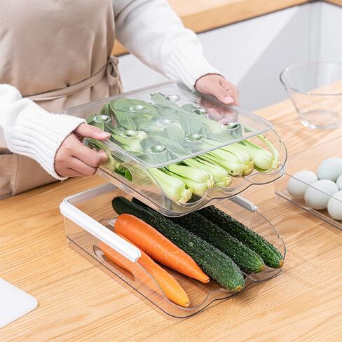 Hikinlichi Auto Rolling Egg Holder 3 Layer Egg Fresh Storage Container for Refrigerator Egg Tray Dispenser Organizer Clear Plastic Egg Storage Box Large Capacity Fridge Egg Case Bin w Lid in Saudi Arabia