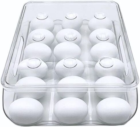 Hikinlichi Auto Rolling Egg Holder 3 Layer Egg Fresh Storage Container for Refrigerator Egg Tray Dispenser Organizer Clear Plastic Egg Storage Box Large Capacity Fridge Egg Case Bin w Lid in Saudi Arabia