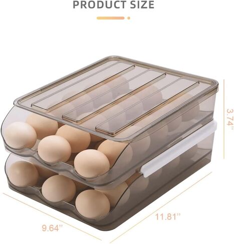 Egg Holder Container For Refrigerator - CooSilo Automatic Rolling Double-Layer Egg Storage Box Rack with Lid Large Capacity 36 Count Fridge Egg Organizer Bin Egg Tray for Household in Saudi Arabia