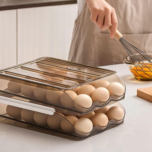 Egg Holder Container For Refrigerator - CooSilo Automatic Rolling Double-Layer Egg Storage Box Rack with Lid Large Capacity 36 Count Fridge Egg Organizer Bin Egg Tray for Household in Saudi Arabia