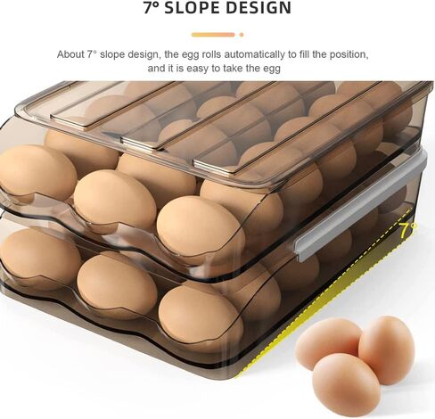 Egg Holder Container For Refrigerator - CooSilo Automatic Rolling Double-Layer Egg Storage Box Rack with Lid Large Capacity 36 Count Fridge Egg Organizer Bin Egg Tray for Household in Saudi Arabia