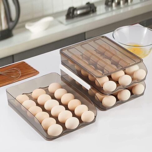 Egg Holder Container For Refrigerator - CooSilo Automatic Rolling Double-Layer Egg Storage Box Rack with Lid Large Capacity 36 Count Fridge Egg Organizer Bin Egg Tray for Household in Saudi Arabia