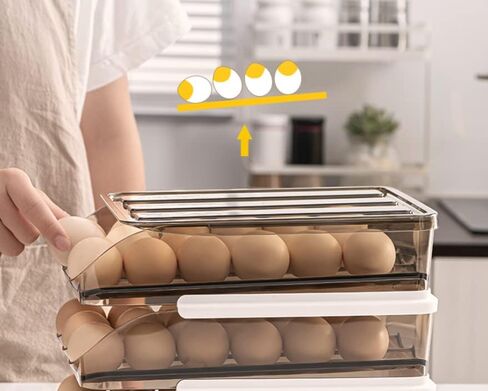 Egg Holder Container For Refrigerator - CooSilo Automatic Rolling Double-Layer Egg Storage Box Rack with Lid Large Capacity 36 Count Fridge Egg Organizer Bin Egg Tray for Household in Saudi Arabia
