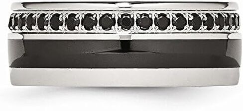 Solid Stainless Steel Black Ceramic-Inlay CZ Cubic Zirconia 9.00mm Wedding Band Ring in Kuwait