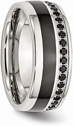 Solid Stainless Steel Black Ceramic-Inlay CZ Cubic Zirconia 9.00mm Wedding Band Ring in Kuwait