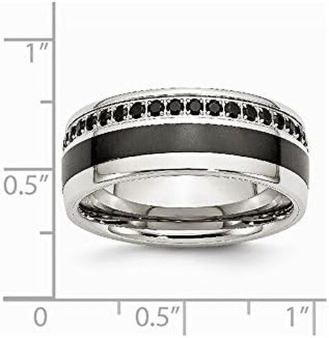 Solid Stainless Steel Black Ceramic-Inlay CZ Cubic Zirconia 9.00mm Wedding Band Ring in Kuwait