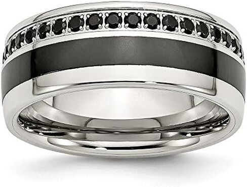Solid Stainless Steel Black Ceramic-Inlay CZ Cubic Zirconia 9.00mm Wedding Band Ring in Kuwait