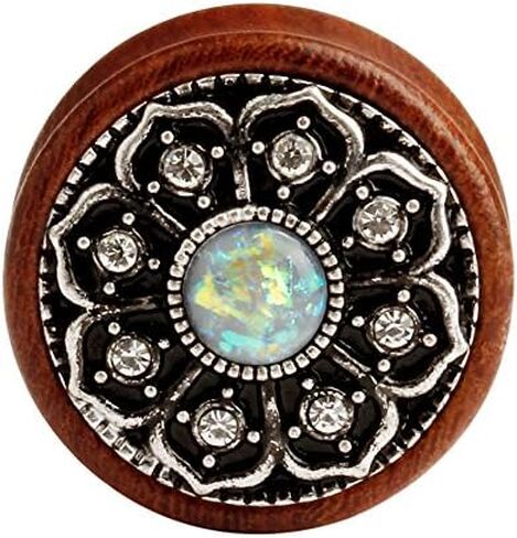 KUBOOZ(1 Pair Vintage Wood Opal Center Flower Ear Plugs Tunnels Gauges Stretcher Piercings in Kuwait