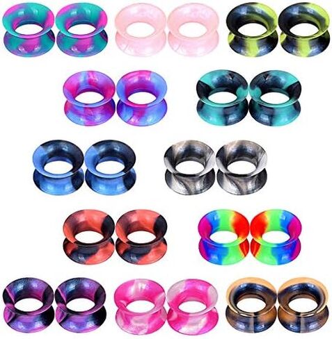 Longbeauty 30pcs/22pcs Colorful Silicone Gauges Plugs Double Flared Flexible Tunnels Ear Skin Stretcher Kit Piercing 3mm-25mm in Saudi Arabia