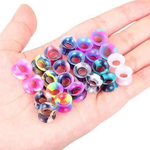 Longbeauty 30pcs/22pcs Colorful Silicone Gauges Plugs Double Flared Flexible Tunnels Ear Skin Stretcher Kit Piercing 3mm-25mm in Saudi Arabia