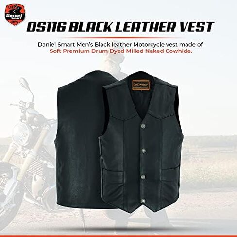 Daniel Smart Men’s leather Vest - Premium Cowhide Motorcycle Leather Vest with Unique V-Shaped Design and Armory Pockets in Kuwait